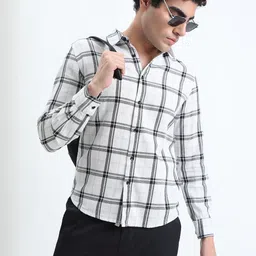 SHOWOFF Comfort Slim Fit Windowpane Checked Cotton Casual Shirt-image-23
