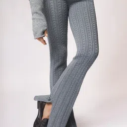 Bershka Women Textured Self Design Relaxed Flared Regular Trousers-picture-18