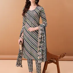 KALINI Women Leheriya Embroidered Regular Sequinned Kurta with Trousers & With Dupatta-picture-30