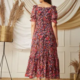 BAESD Floral Print Flared Sleeve Georgette Maxi Dress image 5