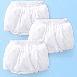Babyhug 100% Cotton Knit Premium Pointelle Fabric Bloomers Pack Of 3 - White-picture-16