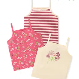 babyoye Babyhug 100% Cotton Knit Sleeveless Slips with Floral Print Pack of 3 - Multicolour-picture-25