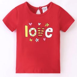 Simply Sinker Cotton Knit Half Sleeves Text Printed T-Shirt -Red-picture-5