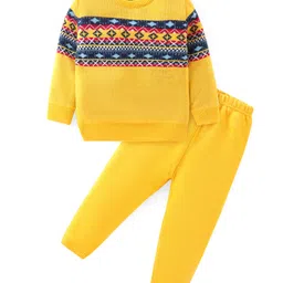 Babyhug Knitted Full Sleeves Aztec Designed Sweater Set - Mustard-picture-21