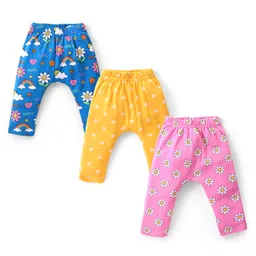 Babyhug Interlock Cotton Knit Full Length Diaper Leggings with Floral & Polka Dots Print Pack of 3 - Multicolour-picture-38