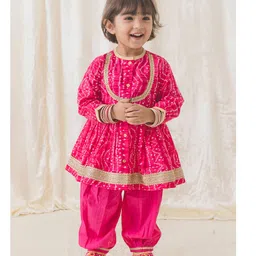 Tiber Taber Full Sleeves Sequin Lace Embellished & Bandhani Printed Kurta With Salwar - Pink-picture-16