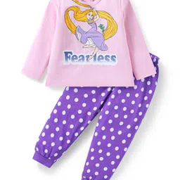 Babyhug Disney Single Jersey Knit Full Sleeves Night Suit With Rapunzel Graphic - Pink & Purple-picture-27