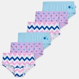 Plan B Cotton Elastane Pack Of 6 Floral & Stars Printed Panties - Blue Lavender & White-picture-29