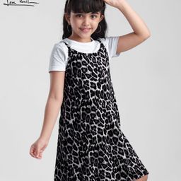 arias by lara dutta Arias Cotton Knit Printed Frock With Half Sleeves Inner Tee - Black-picture-35