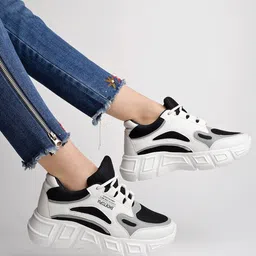 Shoetopia Colour Blocked Lace Up Sneakers - Black-image-53