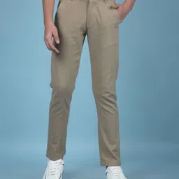 CRIMSOUNE CLUB Cotton Woven Solid Trousers - Khaki-picture-36