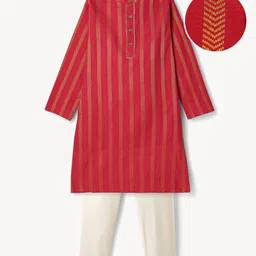 EARTHY TOUCH Single Jersey Knit Full Sleeves Kurta Pajama Set with Embroidery - Red-picture-25