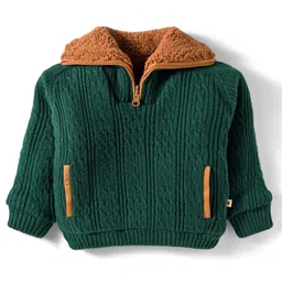 Yellow Apple Knit Full Raglan Sleeves Pullover High Neck Sweater With Cable Knit Design - Green-picture-23