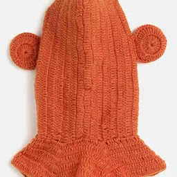 MayRa Knits Ear Applique Detailed Hand Knitted Cap With Button Closer  - Orange image 2