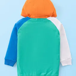 Babyhug Cotton Knit Full Raglan Sleeves Front Open Hooded Sweatjacket with Cut & Sew Design & Tiger Print - Multicolour image 2