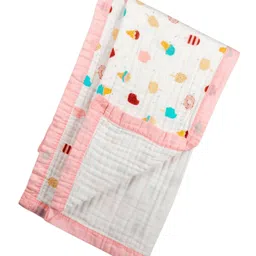 VOIDROP 6-Layer Baby Muslin Blanket110 x 110 cm Organic Cotton ice-cream and popsicle Print, Soft & Breathable for Newborns & ToddlersPink Border, Lightweight Swaddle Blanket image 2