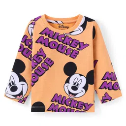 Babyhug Disney Single Jersey Knit Full Sleeves Night Suit With Mickey Mouse Graphics - Orange image 2