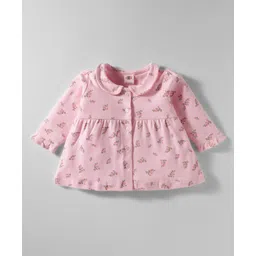 Zero Sinker Knit Full Sleeves Co-ords Night Suit With Floral Print - Light Pink image 2