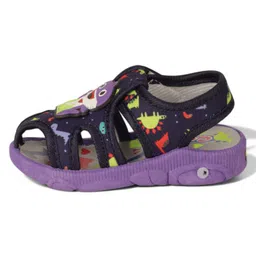 Lil Lollipop Animal Applique Detailed Dinosaur Printed Velcro Closure Musical Sandals - Navy Blue image 3