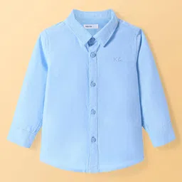 Babyoye 100% Cotton Solid Dyed Full Sleeves Shirt with Heart Embroidery & Bow - Light Blue image 3