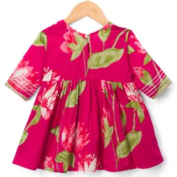 teentaare Teentare Cotton Woven Three Fourth Sleeves Kurta Sharara & Dupatta Set With Floral Print - Red image 3