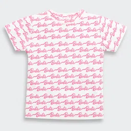 Barbie by Tiny Girl Cotton Woven Typogrpaphy Printed Dungaree With Tee - Dark Blue image 5