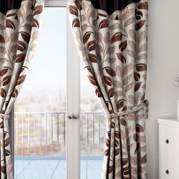 Cortina Brown Single Leaf Print Long Door Curtain-image-22