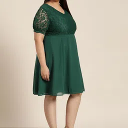 Sztori Green Solid A-Line Dress image 2