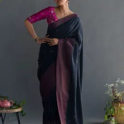 Suta Navy Cotton Woven Saree Without Blouse-picture-41
