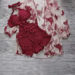 miss mosa by akanksha Alamode By Akanksha Red Sinner 3 piece Swimsuit Cover up Set-picture-38