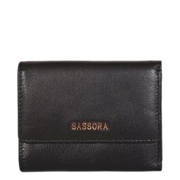 SASSORA Black Solid Rfid Tri-Fold Wallet for Women-picture-37