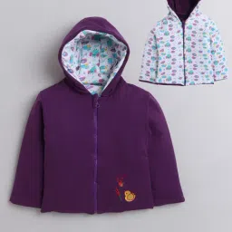Bumzee Kids Purple & White Printed Full Sleeves Reversible Jacket-image-3