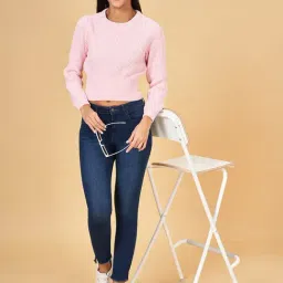 People by Pantaloons Pink Self Pattern Sweater image 5