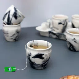 Unravel India Black & White Handcrafted and Hand Painted Printed Ceramic Matte Cups Set of Cups and Mugs image 5
