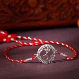GIVA Men 925 Sterling Silver Beaded Om Rakhi image 1