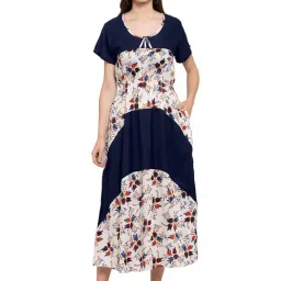 PATRORNA Navy & Cream Floral Print Tulip Midi Dress-image-5