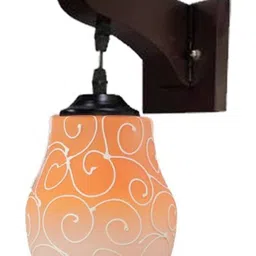 1ST TIME Orange & Orange Printed Wood Frustum Shaped Wall Lamp image 4