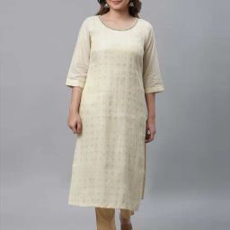 Aurelia Cream Woven Pattern Straight Kurta-picture-10