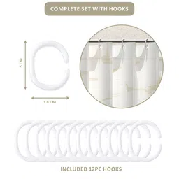 Aura 6-Pcs White & Beige Marble Printed Waterproof ShowerCurtainWithHooks image 5