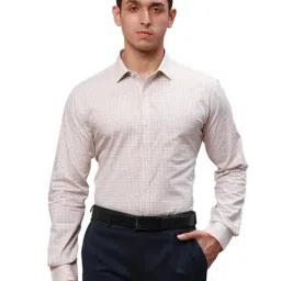 Park Avenue Beige Cotton Slim Fit Checks Shirt-picture-25