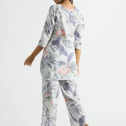 Mamicha Printed Pure Cotton Round Neck Top With Trousers Co-Ords Set image 2