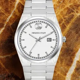 SWADESI STUFF Men Dial & Stainless Steel Bracelet Style Straps Analogue Date Aperture Watch SDS 173 WHITE-picture-33