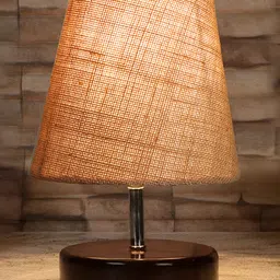 Devansh Jute Round Brown Wood Table Lamp - Beige image 1