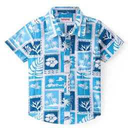 Babyhug Cotton Woven Half Sleeves Regular Collar Shirt With Tropical Theme Print - Blue-picture-28