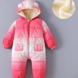 Kookie Kids Full Sleeves Hooded Winter Wear Colour Ombre Romper - Pink & White-picture-24