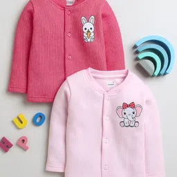 BUMZEE Pack Of 2 Full Sleeves Elephant & Rabbit Printed Tees - Pink & Dark Pink-picture-38