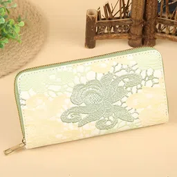SYGA Elegant Women Lace Wallet Large Capacity Zipper , Mobile Phone & Coin Holder(Green)-image-19