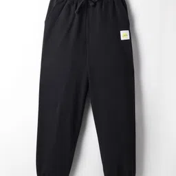 kookie kids india Kookie Kids Terry Knit Full Length Solid Lounge Pant with Small Badge Draw Cord & 2 Pockets - Black-picture-31