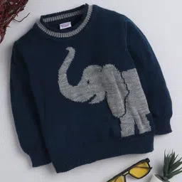 Little Angels Woollen Woven Full Sleeves Elephant Designed Pullover - Navy Blue-picture-19