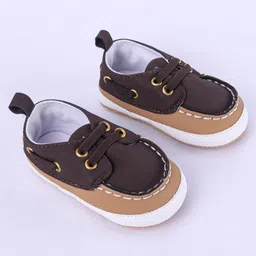 Cute Walk by Babyhug Slip On Booties with Lace Detailing - Coffee Brown image 2